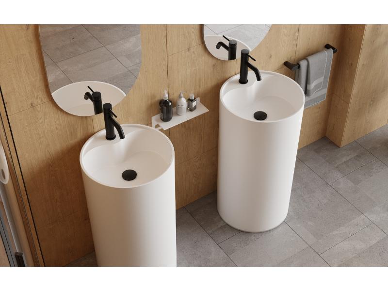 umyvadlo volně stojící LUMEN, z litého mramoru, pr. 450x850 mm, bílá matná barva, sifon chrom