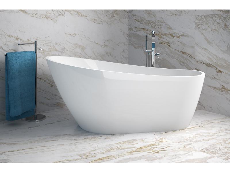 vana volně stojící ze sanitárního akrylátu MELODY, 1500 × 800 mm, bílá barva, sifon chrom