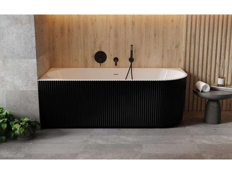 vana volně stojící DENAYA, 1500 × 750 mm, černá/bílá barva, levé provedení, sifon bílá barva