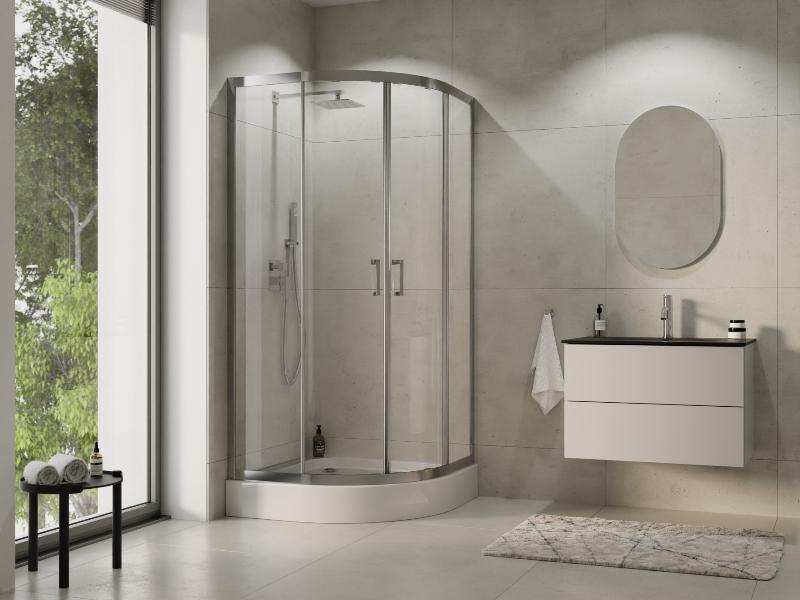 MODERN CHROM 190, čtvrtkruhový kout 90x90x190 cm, R550, brick sklo 6 mm