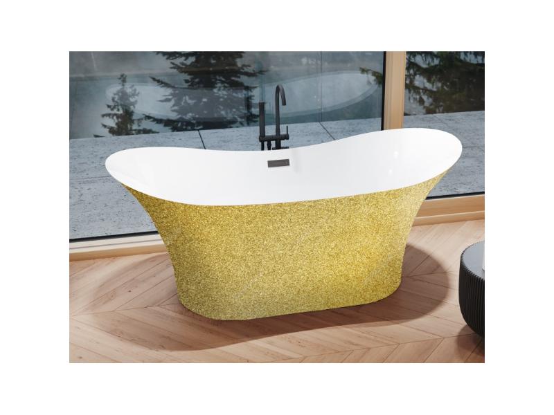 vana volně stojící AMBER, 1700 × 800 mm, GLAM01 zlatá barva/bílá barva, sifon černá barva