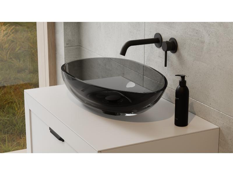 umyvadlo na desku NEYA, 600x350x150mm, černá barva, bílý sifon