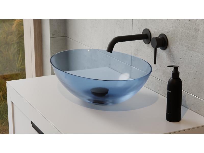 umyvadlo na desku ANYA, 500x350x150mm, modrá barva, bílý sifon