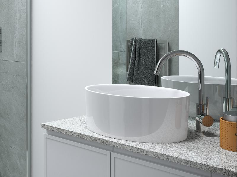 umyvadlo na desku UNIQA, z litého mramoru, 465x325x170 mm, bílá barva