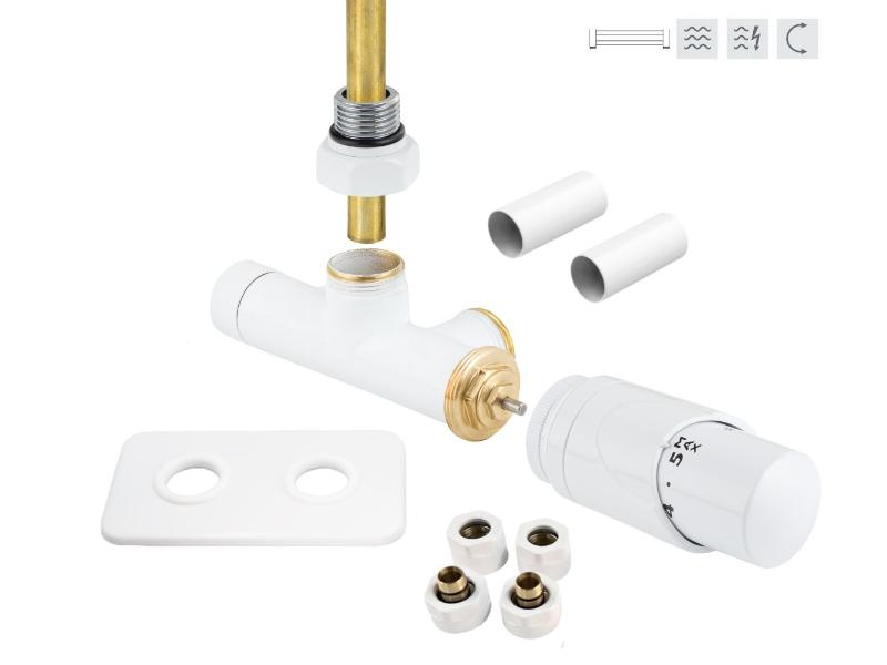 ONE-SADA, 1-bodový ventil s hlavicí+svěrné šroub.Cu+Al-Pex, mosaz.rozeta+krycí trubičky,bílá barva