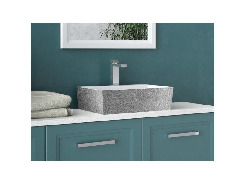 umyvadlo na desku VERA, z litého mramoru, 500x420x150 mm, GLAM02 stříbrná barva / bílá barva