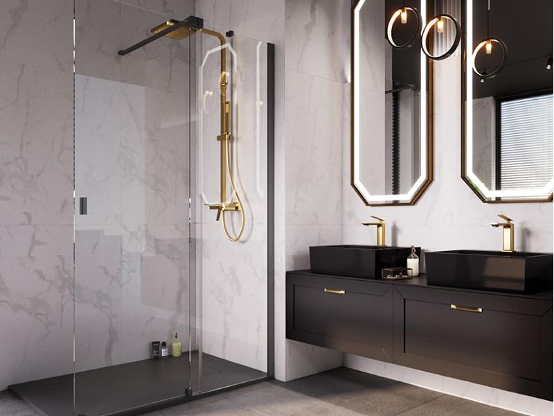 VAYO BLACK 90 × 200 cm, černá barva, čiré sklo