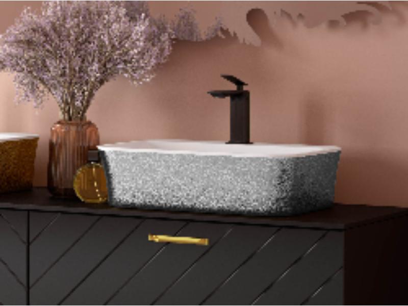 umyvadlo na desku ASSOS S-LINE, z litého mramoru, 520x410x150 mm, GLAM02 stříbrná barva/ bílá barva