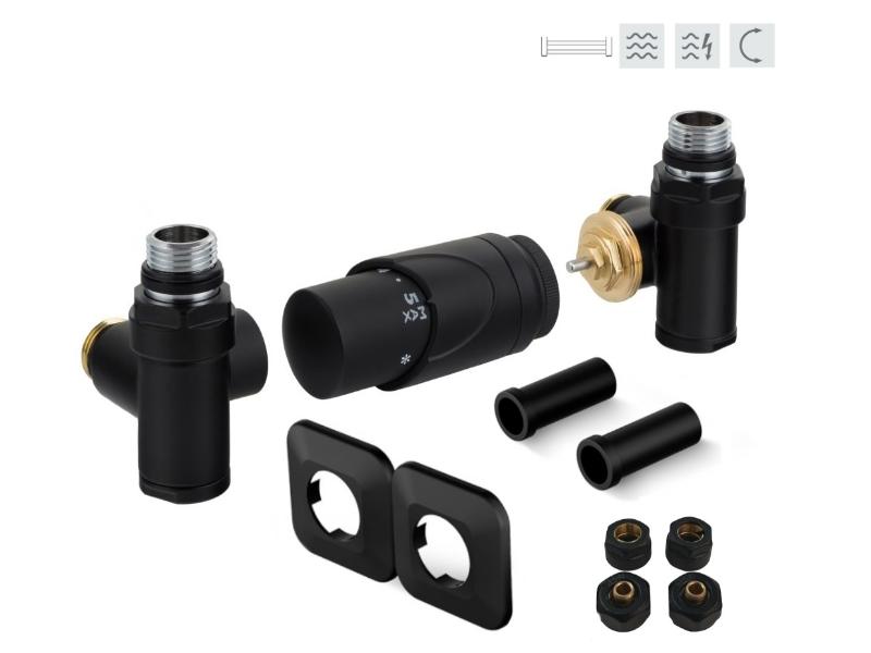 INTEGRATO-SADA, rohový ventil s hlavicí+svěrné šroub.Cu+Al-Pex, plast.rozeta+krycí trub.,černá barva