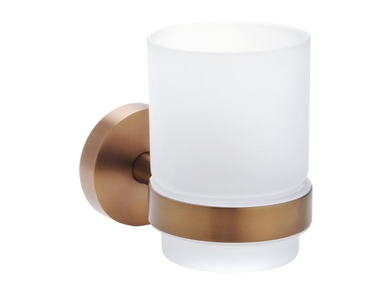 Držák kartáčků, sklo, 70×95×105 mm, barva růžové zlato broušená