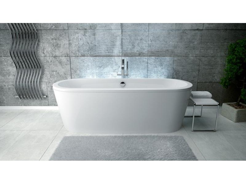 vana volně stojící ze san. kompozitu VICTORIA, 1600 × 750 mm, bílá barva, sifon s přepadem, chrom