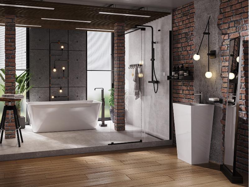 vana volně stojící ze sanitárního akrylátu EVITA, 1600 × 800 mm, bílá barva, sifon černá barva