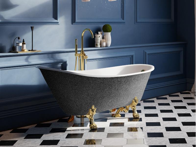 vana volně stojící OLAYA, 1600 × 680 mm, GLAM03 grafitová barva/bílá barva, nohy chrom