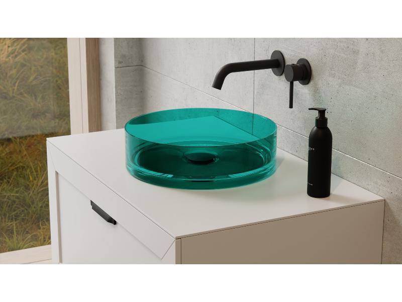 umyvadlo na desku ENYA, 360x360x100mm, zelená barva, bílý sifon
