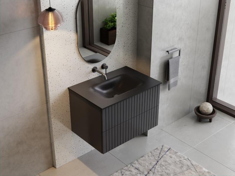 AKYA LINEA, spodní skříňka včetně umyvadla (76x52,5x50,7 cm), barva grafitová matná, výpusť černá