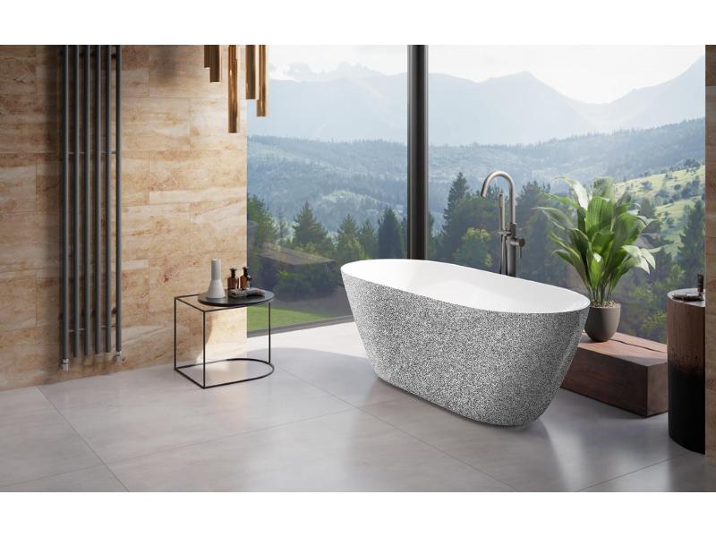 vana volně stojící MOYA, 1600 × 680 mm, GLAM02 stříbrná barva/bílá barva, sifon chrom