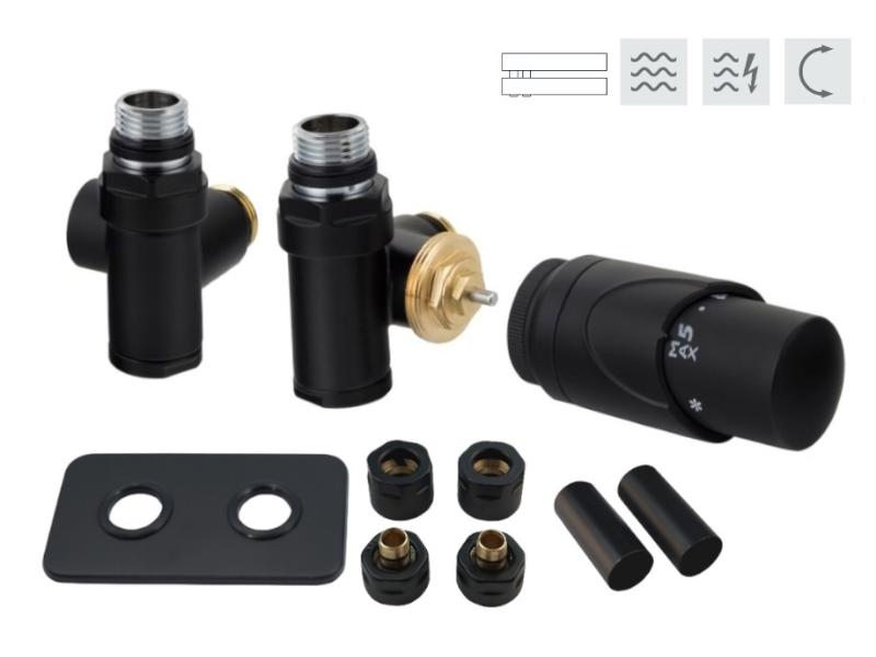 INTEGRATO-SADA, roh.vent.s hlavicí+svěrné šroub.Cu+Al-Pex, mosaz.rozeta 1 ks+krycí trub.,černá barva