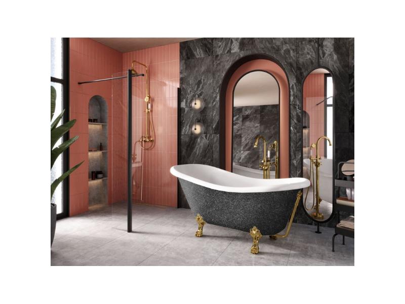 vana volně stojící OTYLIA, 1600 × 770 mm, GLAM03 grafitová barva/bílá barva, nohy zlatá barva