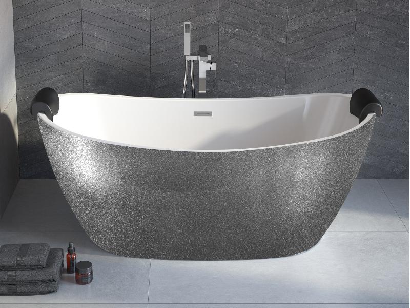 vana volně stojící AYLA, 1700 × 800 mm, GLAM02 stříbrná barva/bílá barva, sifon grafitová barva