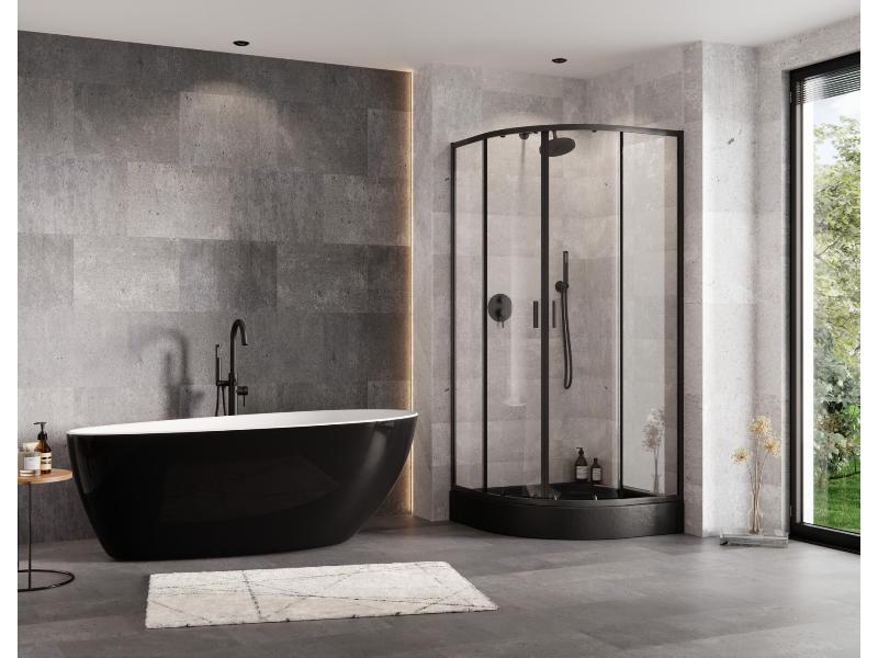 Sprchový kout Zarya 80x80x190, černá mat, včetně vaničky ALEX STONE EFFECT