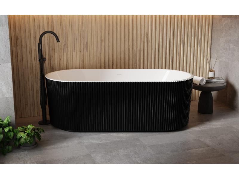 vana volně stojící GIULIANA, 1700 × 800 mm, černá/bílá barva, zlatý sifon s přep.