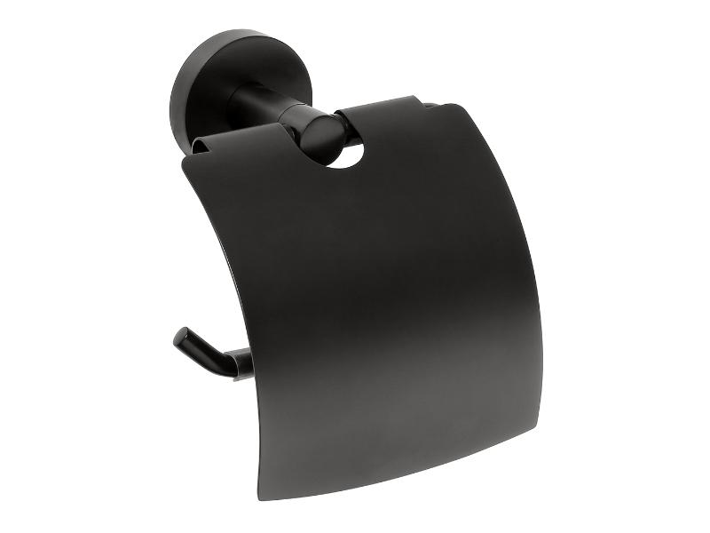 Držák toaletního papíru s krytem, 140×155×80 mm, barva černá