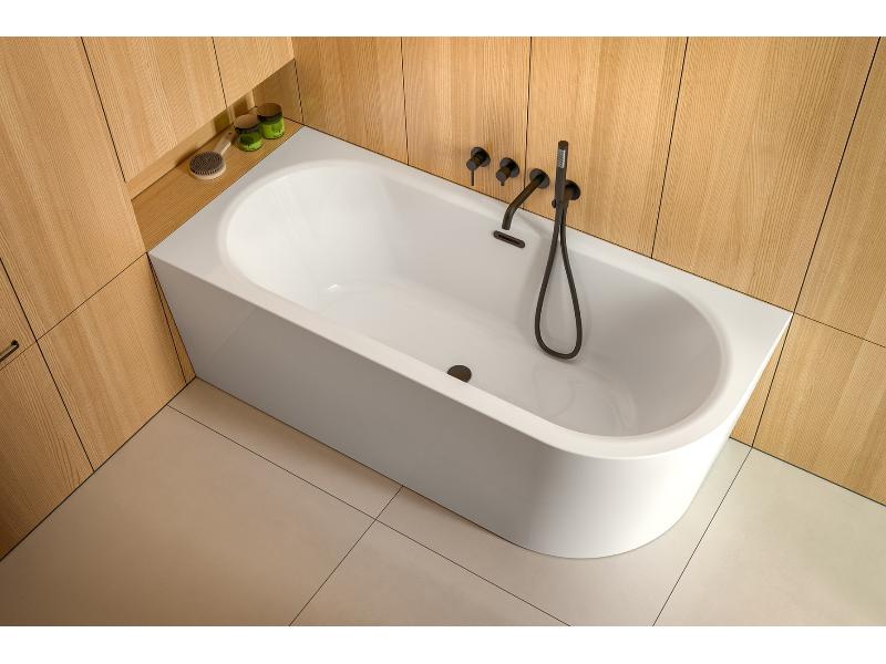 vana volně stojící AVITA A-LINE, 1700 × 750 mm, bílá barva, levé provedení, zlatý sifon s přepadem