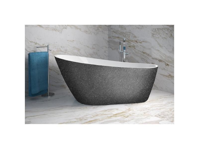 vana volně stojící MELODY, 1500 × 800 mm, GLAM03 grafitová barva/bílá barva, sifon černá barva