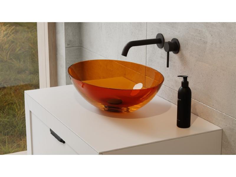 umyvadlo na desku ANYA, 500x350x150mm, hnědá barva, černý sifon