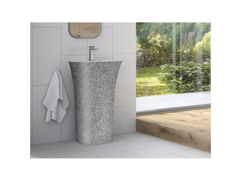 umyvadlo volně stojící ASSOS S-LINE, litý mramor, 520x410x850 mm, GLAM02 stříbrn barva/bílá barva