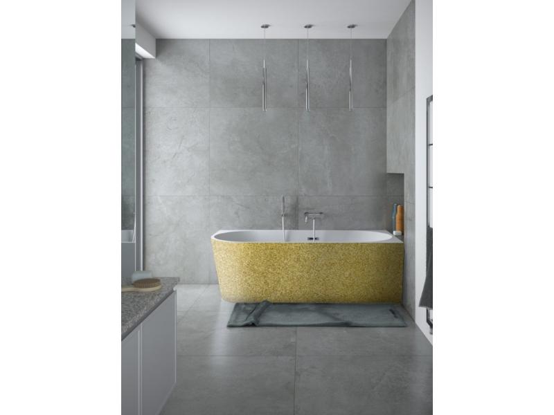 vana volně stojící ZOYA, 1500 × 750 mm, levá, GLAM01 zlatá barva/bílá barva, sifon chrom