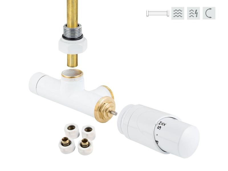 ONE-SADA, 1-bodový ventil s hlavicí, bílá barva, včetně svěrného šroubení Cu + Al-Pex