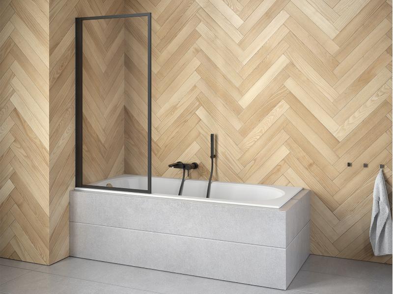 ENZO BLACK vanová zástěna 70 × 140 cm, černá barva, čiré sklo