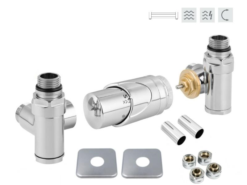 INTEGRATO-SADA, roh.ventil s hlavicí+svěrné šroub.Cu+Al-Pex, mosaz.rozeta 2 ks+krycí trubičky,chrom