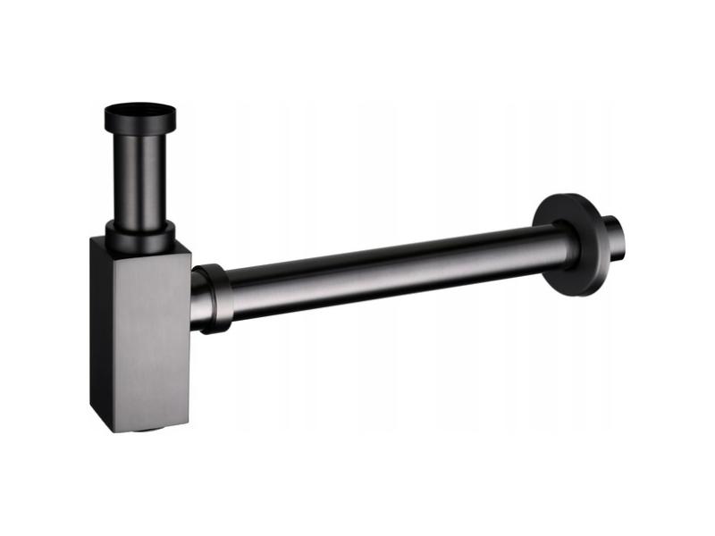 Umyvadlový kovový sifon bez click/clack zátky, univerzální, hranatý, grafitová