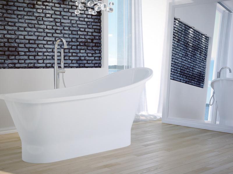 vana volně stojící z litého mramoru GLORIA 1500x660 mm, bílá barva, sifon chrom