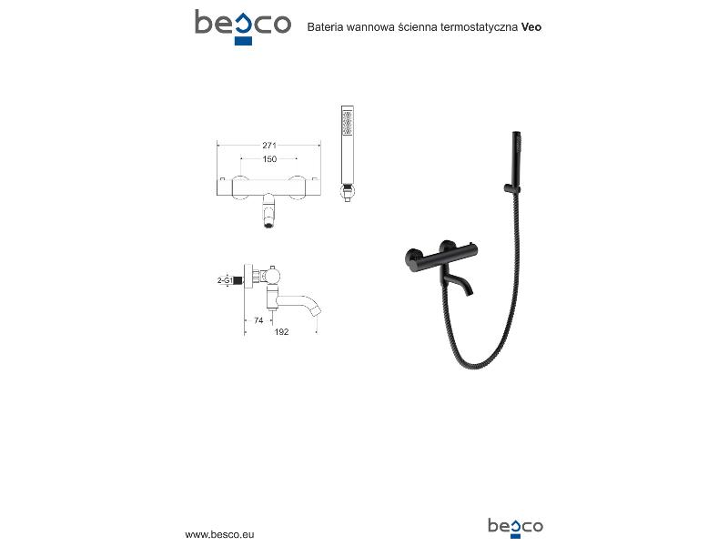 Nástěnná termostatická vanová baterie VEO grafitová barva, s příslušenstvím