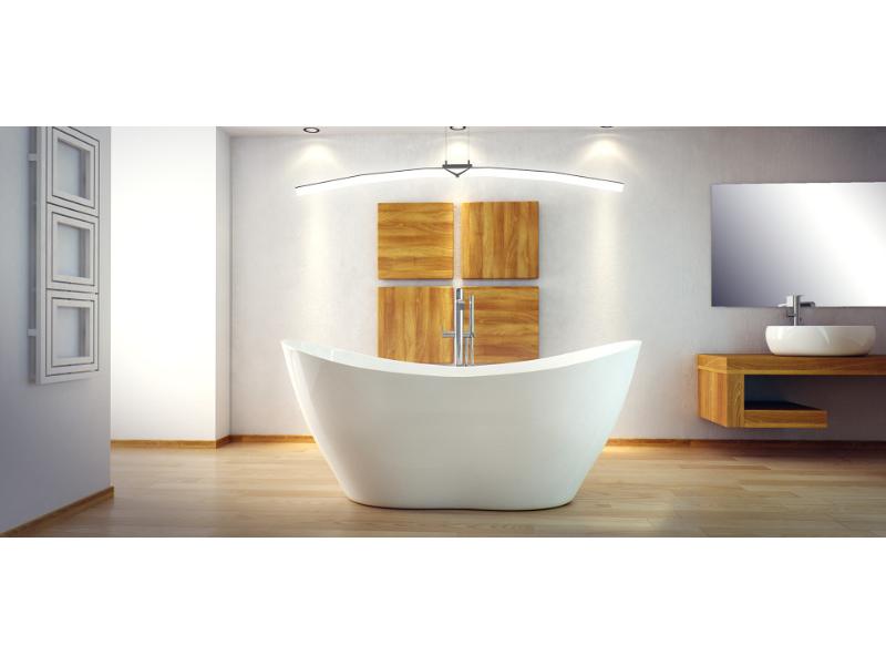 vana volně stojící z litého mramoru VIYA 1600x700 mm, bílá barva, sifon chrom