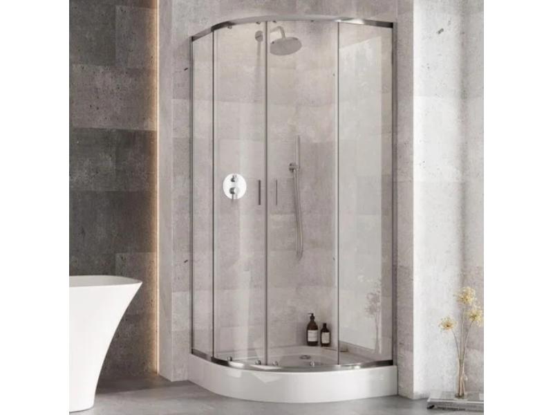 Sprchový čtvrtkruhový kout ZARYA CHROM 80x80x190, chrom, včetně vaničky ALEX bílá barva
