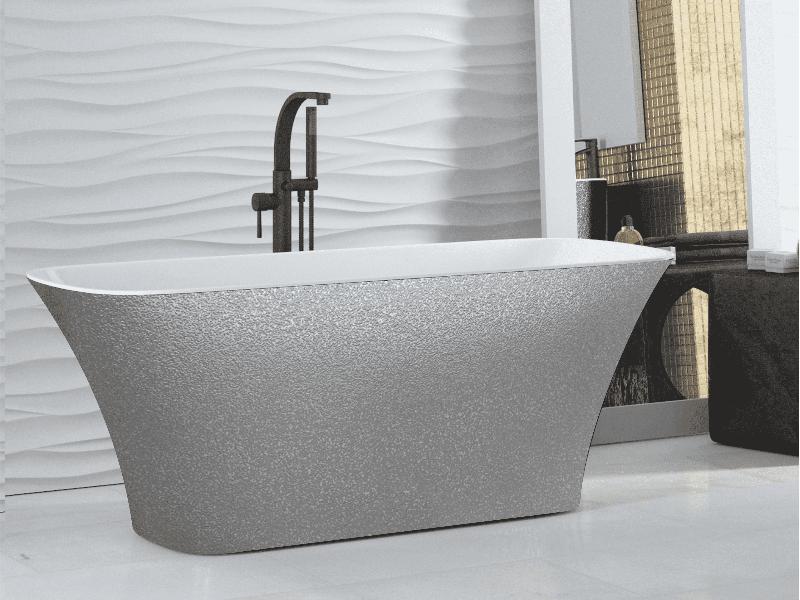 vana volně stojící z lit.mramoru ASSOS 1600x700 mm, GLAM02 stříbrná barva / bílá barva, sifon chrom