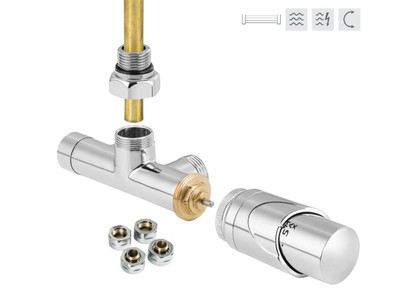 ONE-SADA, 1-bodový ventil s hlavicí, chrom, včetně svěrného šroubení Cu + Al-Pex