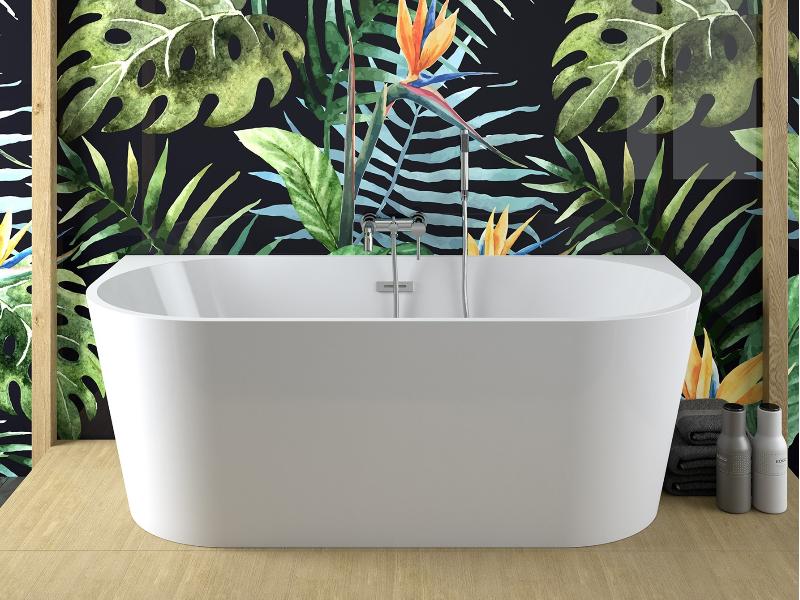 vana volně stojící ze sanitárního akrylátu VICA, 1500 × 800 mm, bílá barva, sifon chrom