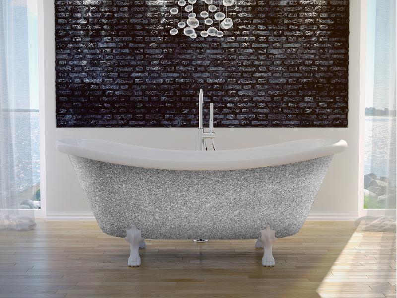 vana volně stojící AMELIA, 1900 × 770 mm, GLAM02 stříbrná barva/bílá barva, nohy bílá barva