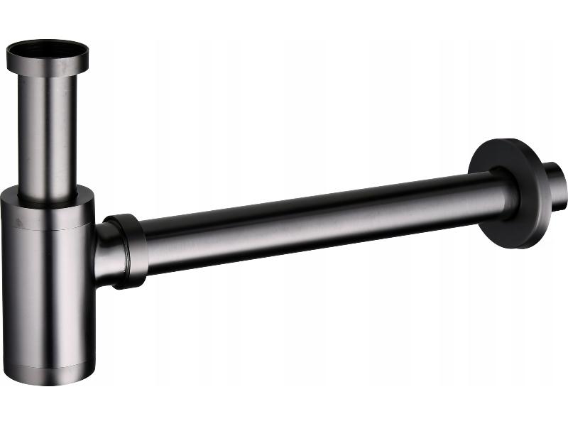 Umyvadlový kovový sifon bez click/clack zátky, univerzální, kulatý, grafitová