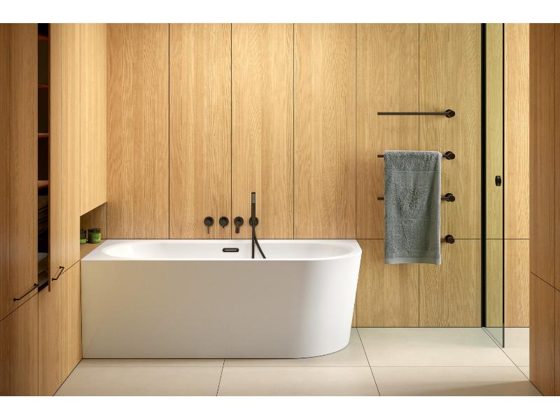 vana volně stojící AVITA A-LINE, 1500 × 750 mm, bílá barva, pravé provedení, bílý sifon s přepadem