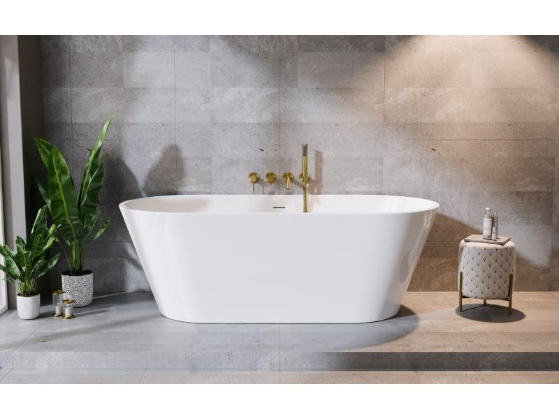 vana volně stojící ze sanitárního akrylátu DEEVA, 1700 × 800 mm, bílá barva, sifon grafitová barva