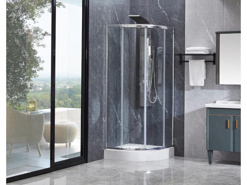 kout LUGO 80x80x195 cm, chrom/čiré sklo, čtvrtkruh R550 - bez vaničky