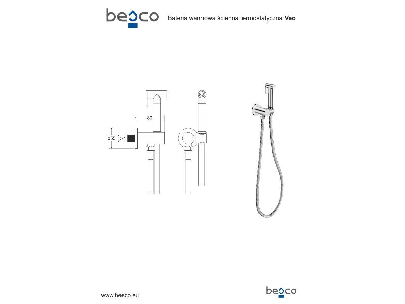 Set s bidetovou sprškou VEO, černá barva, (včetně podomítkového modulu)