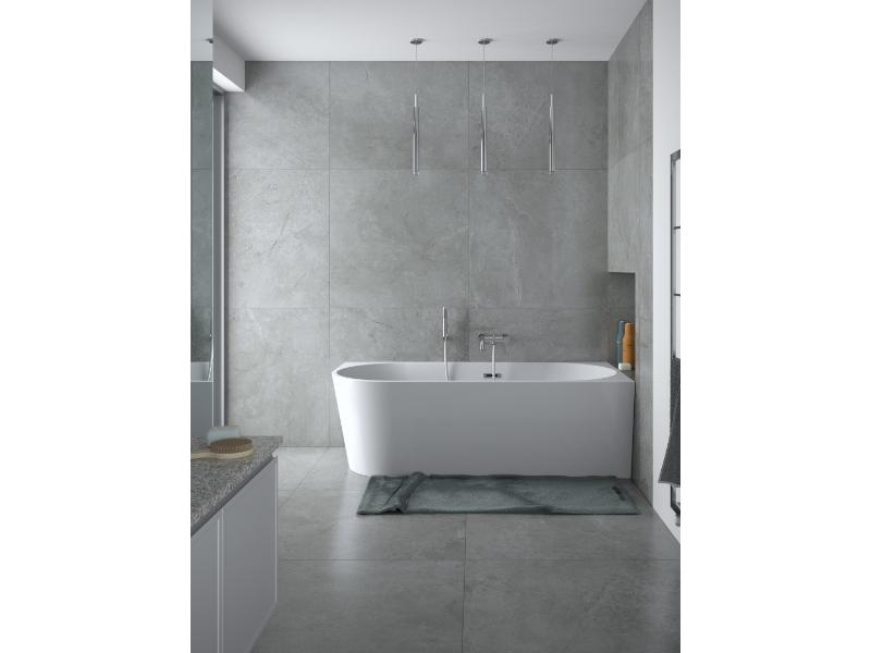 vana volně stojící ze sanitárního akrylátu ZOYA, 1700 × 800 mm, pravé provedení, sifon zlatá barva