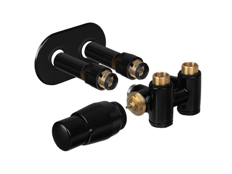 THERMCOMB-SET-LB, středový ventil s připojením pro el. tyč, barva černá, komplet set, levá varianta